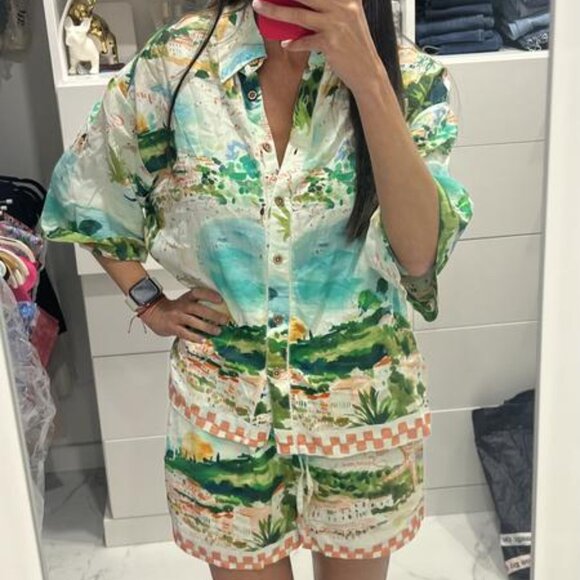 Anthropologie Celandine Linen Blend Printed Buttondown Shirt m new with tag xs - Picture 6 of 12